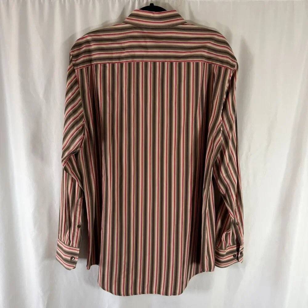 Banana Republic Dress Shirt Men's Large Brown Striped Button Up Long Sleeve